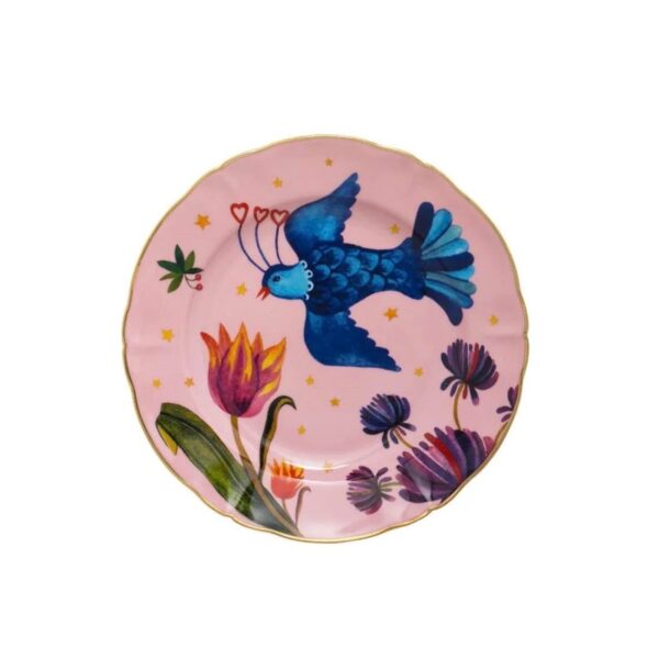 Piatto rosa uccellino