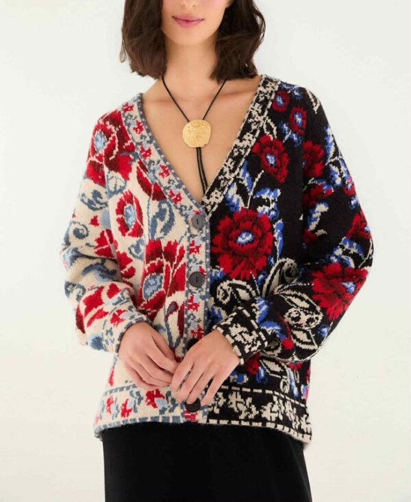 Cardigan fantasia a contrasto