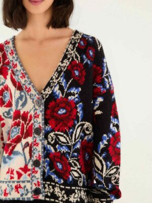 Cardigan fantasia a contrasto