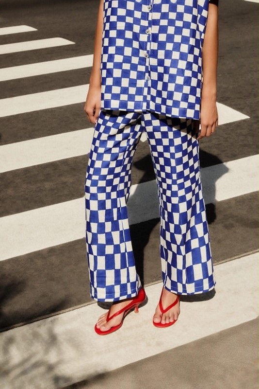 Pantalone check blu